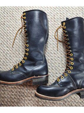 Carolina Men Black Leather 16" Linesman Lace Up Work Boots 9 1/2W Wide FREE SHIP